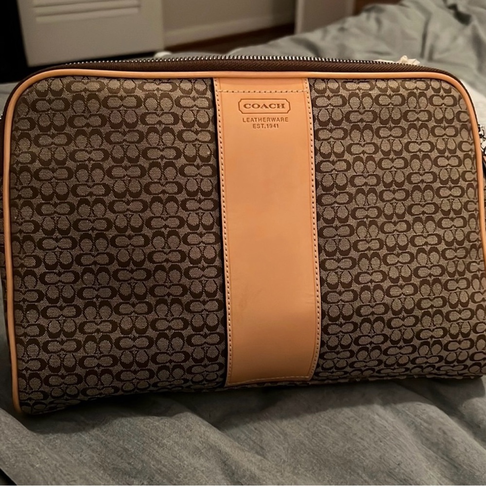 Coach Tan and Brown Toiletry Bag